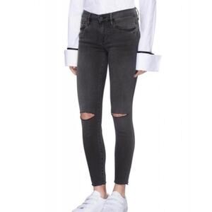 Frame Le High High Rise Distressed Skinny Jean Muddy Rips Black Grey Gray 27